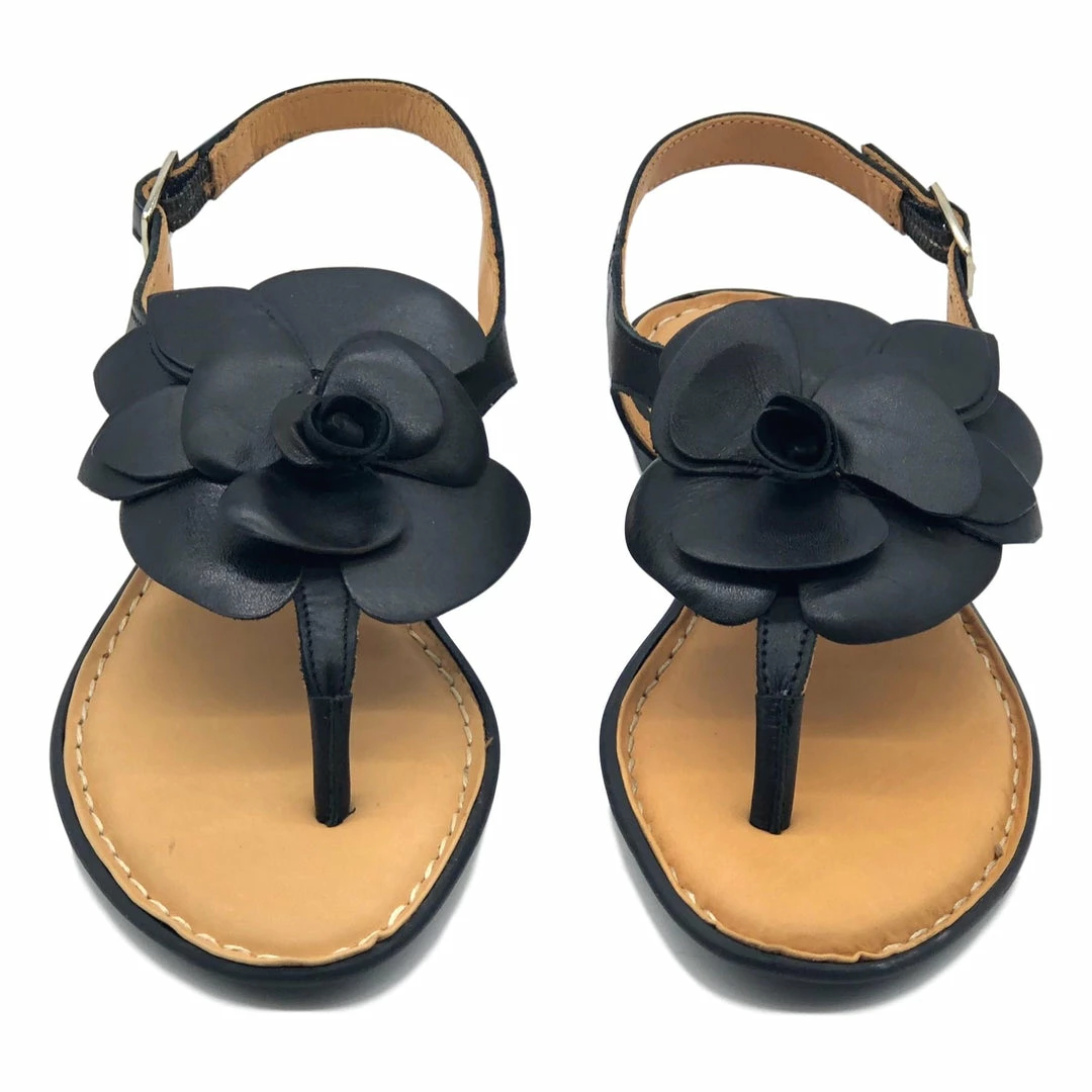 Kickfootwear Flower Design Flat Leather Sandals - Black White Pink Yellow WOMENS 7 Kickfootwear Flower Design Flat Leather Sandals - Black White Pink Yellow WOMENS