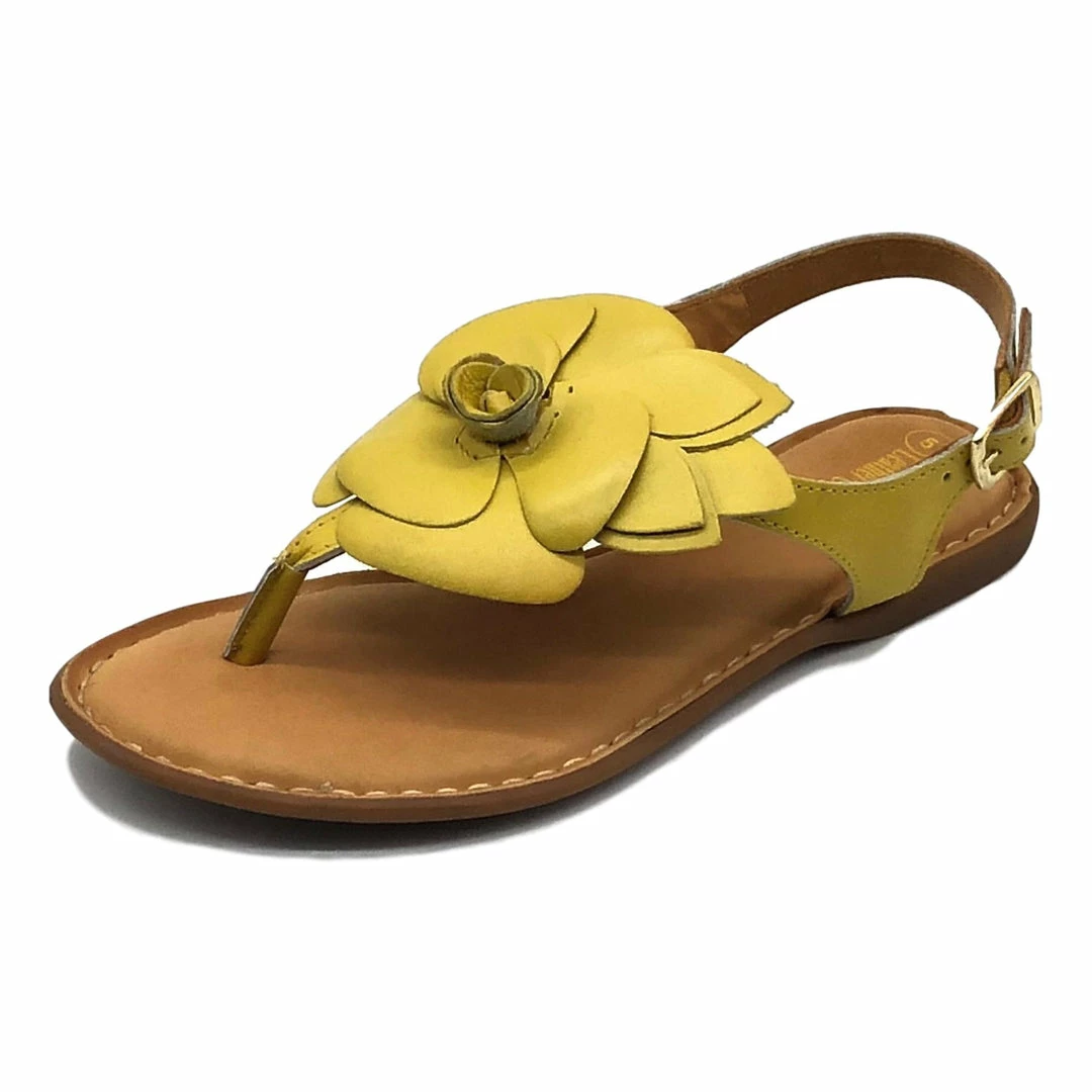 Kickfootwear Flower Design Flat Leather Sandals - Black White Pink Yellow WOMENS 17 Kickfootwear Flower Design Flat Leather Sandals - Black White Pink Yellow WOMENS