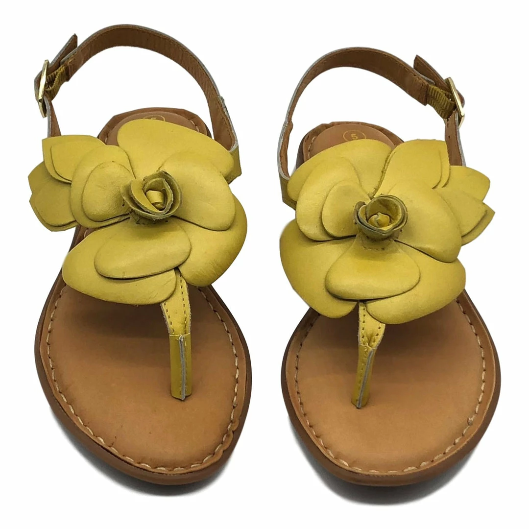 Kickfootwear Flower Design Flat Leather Sandals - Black White Pink Yellow WOMENS 18 Kickfootwear Flower Design Flat Leather Sandals - Black White Pink Yellow WOMENS