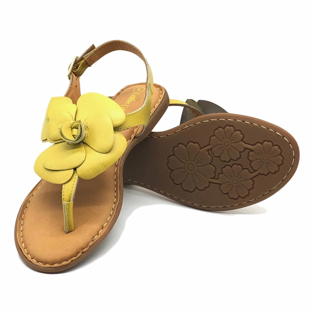 Kickfootwear Flower Design Flat Leather Sandals - Black White Pink Yellow WOMENS 20 Kickfootwear Flower Design Flat Leather Sandals - Black White Pink Yellow WOMENS