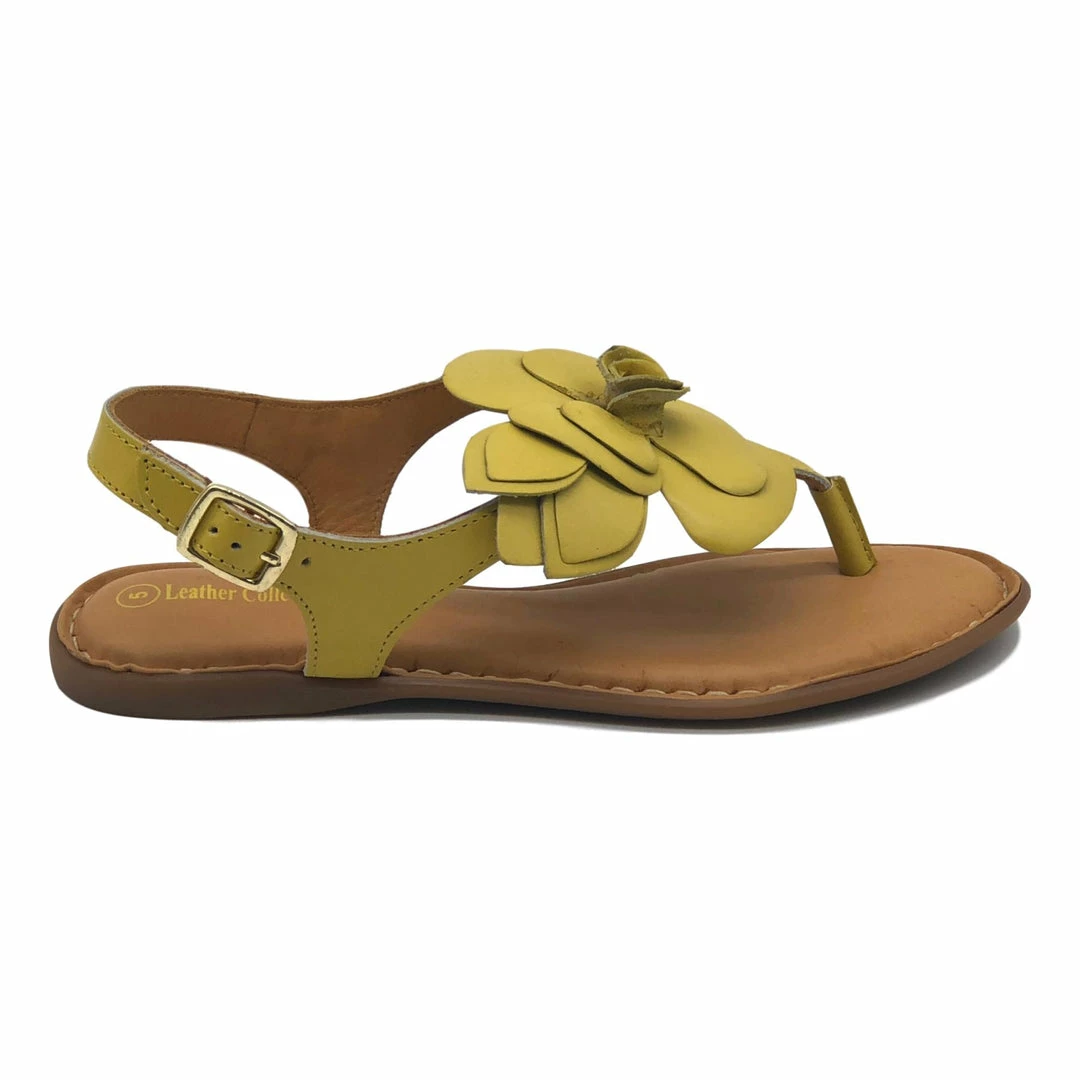 Kickfootwear Flower Design Flat Leather Sandals - Black White Pink Yellow WOMENS 21 Kickfootwear Flower Design Flat Leather Sandals - Black White Pink Yellow WOMENS