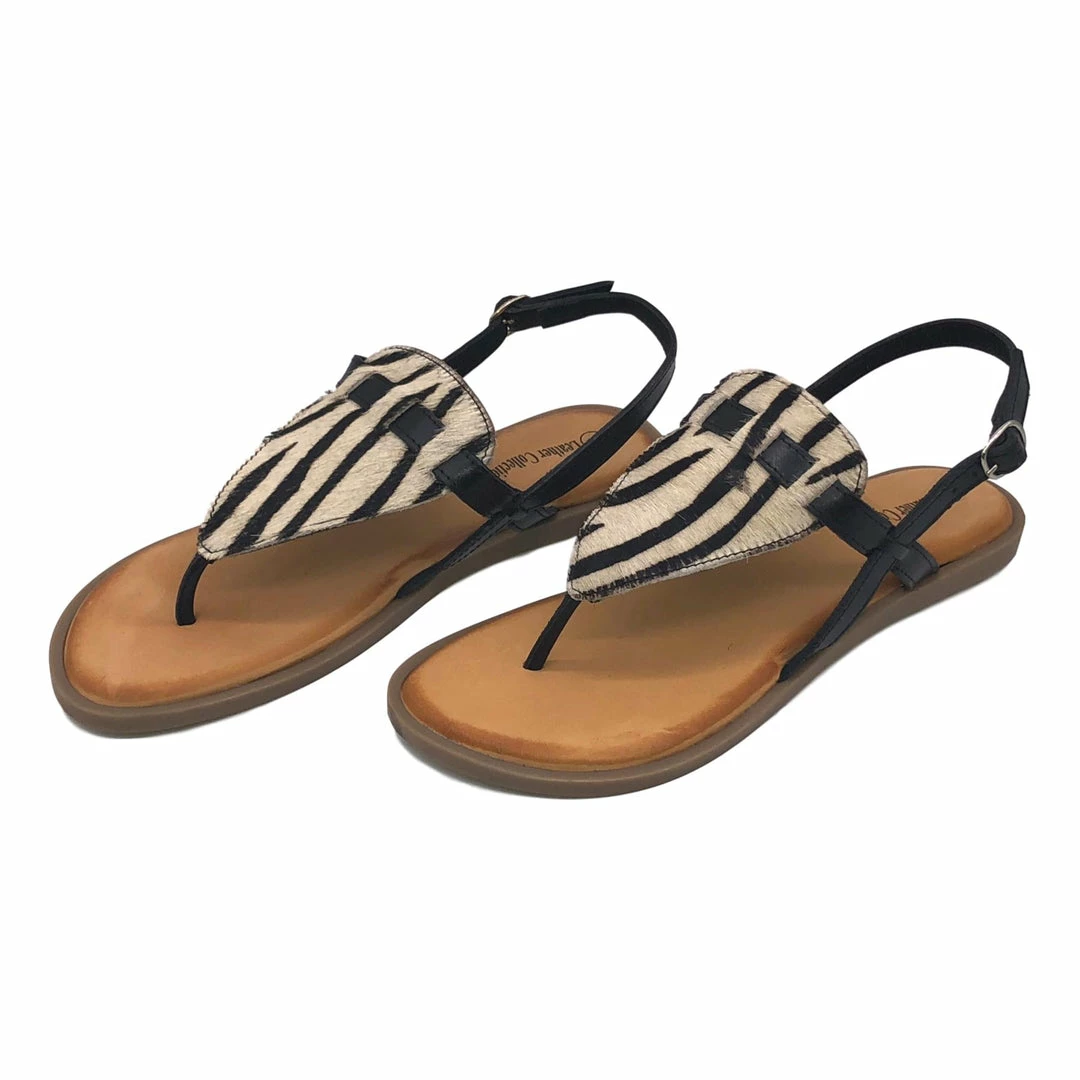 Kickfootwear Flat Leather Zebra Leopard Animal Sandals 9 Kickfootwear Flat Leather Zebra Leopard Animal Sandals