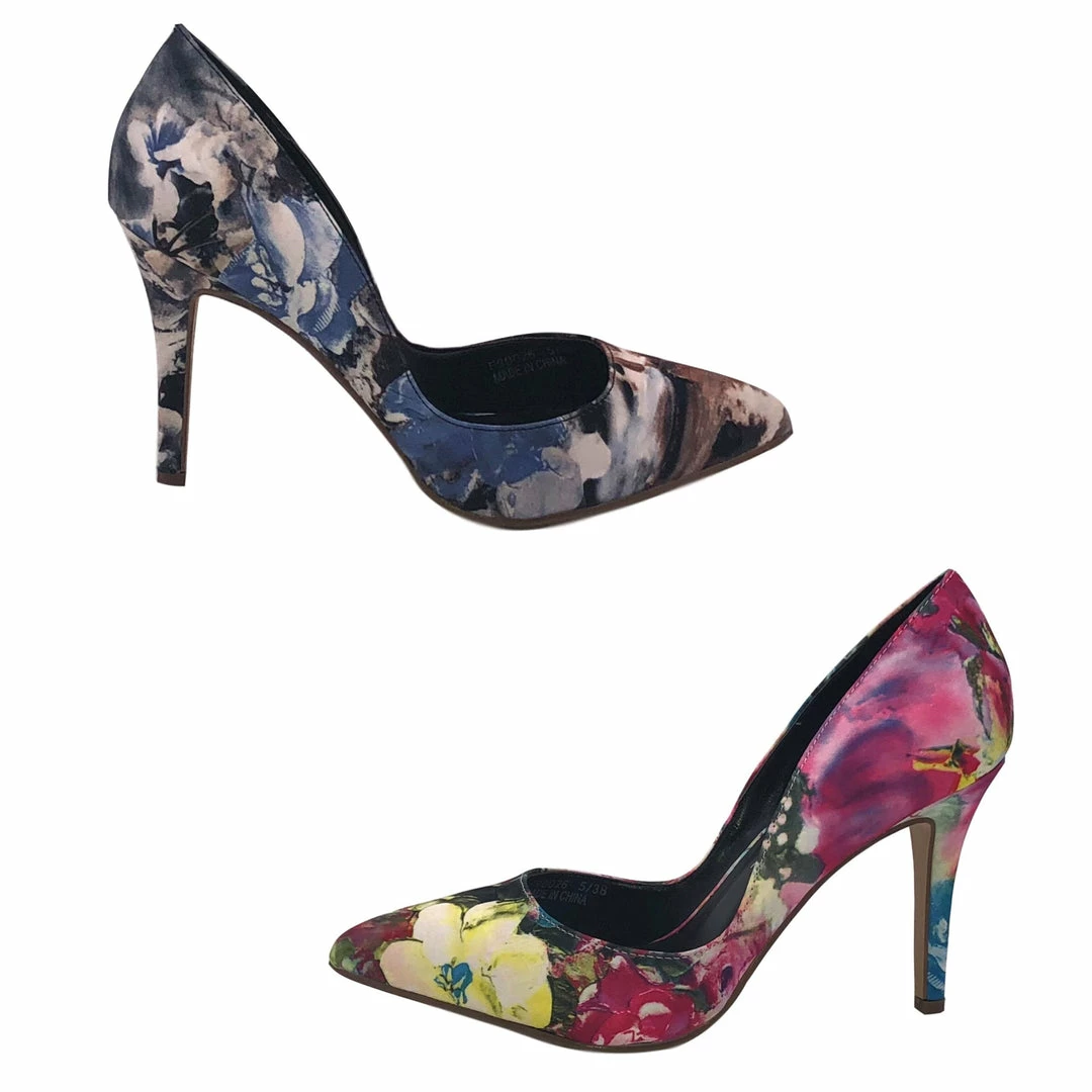 Kickfootwear WOMENS Printed Satin Party Court Stiletto Shoes - F90026 2 Kickfootwear WOMENS Printed Satin Party Court Stiletto Shoes - F90026
