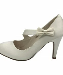Kickfootwear Bow Round Toe Bridal Shoes - Ivory Satin