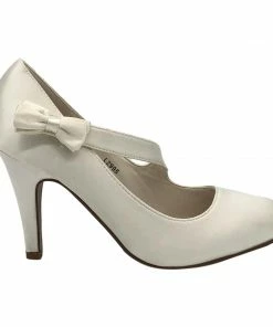 Kickfootwear Bow Round Toe Bridal Shoes - Ivory Satin
