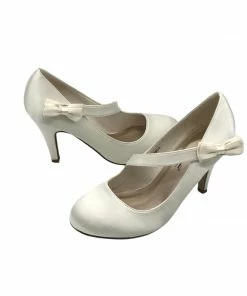 Kickfootwear Bow Round Toe Bridal Shoes - Ivory Satin