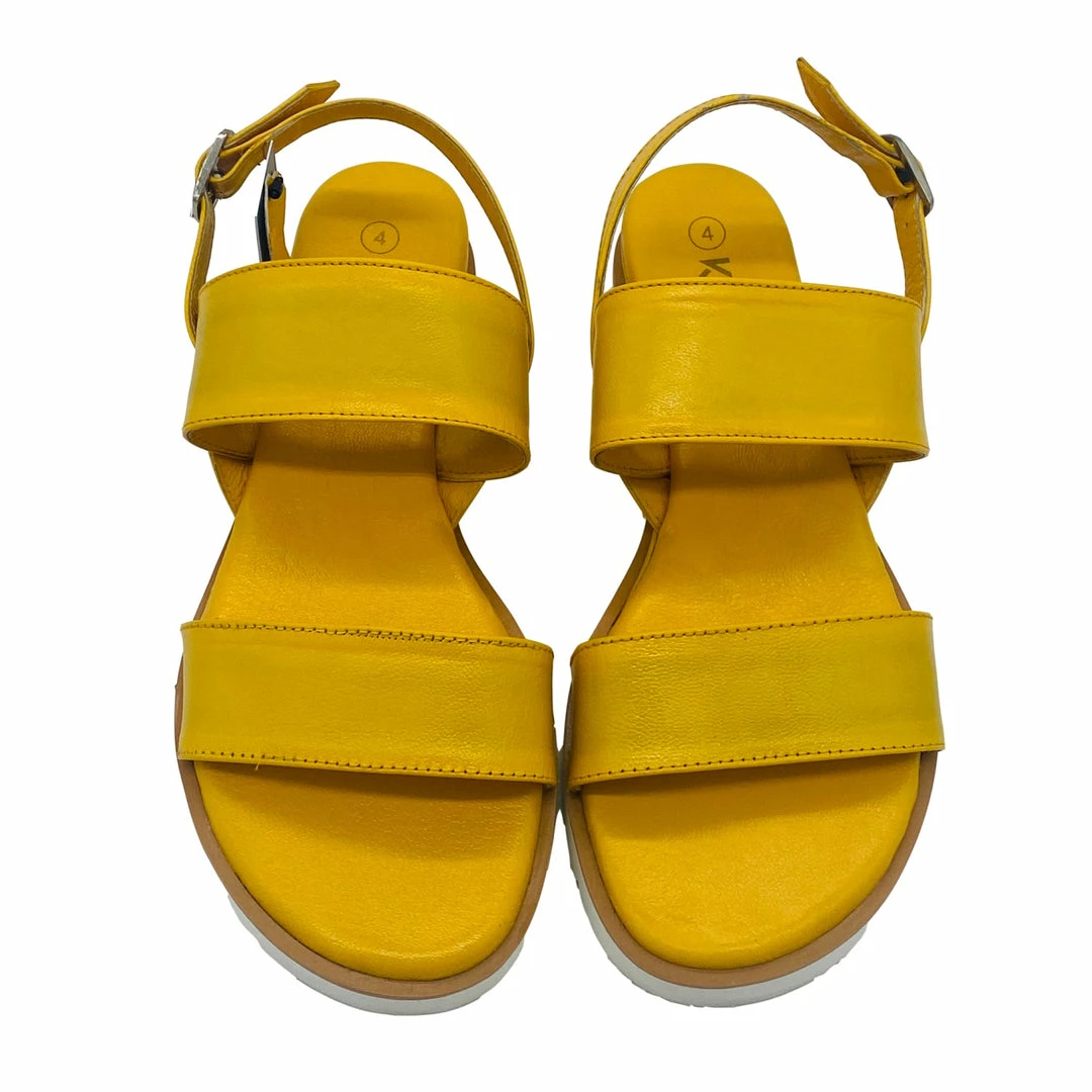 KICK FOOTWEAR Leather Chunky Wide Strap Sandals - Black - Yellow 9 KICK FOOTWEAR Leather Chunky Wide Strap Sandals - Black - Yellow