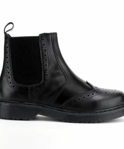 KICK FOOTWEAR Black Leather Chelsea Brogue Ankle Boots WOMENS