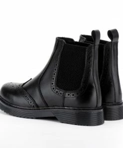 KICK FOOTWEAR Black Leather Chelsea Brogue Ankle Boots WOMENS