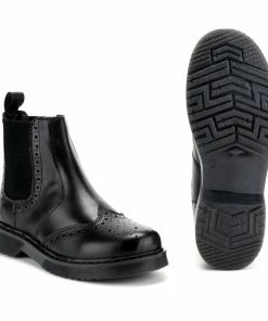 KICK FOOTWEAR Black Leather Chelsea Brogue Ankle Boots WOMENS