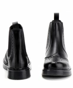 KICK FOOTWEAR Black Leather Chelsea Brogue Ankle Boots WOMENS