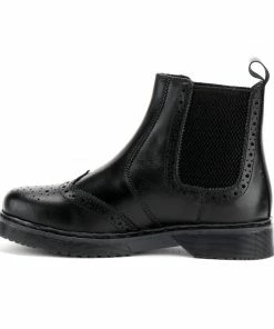 KICK FOOTWEAR Black Leather Chelsea Brogue Ankle Boots WOMENS