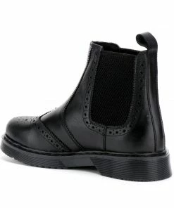 KICK FOOTWEAR Black Leather Chelsea Brogue Ankle Boots WOMENS
