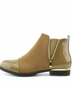 Kickfootwear Esme Gold Zip Chelsea Ankle Boots - Khaki