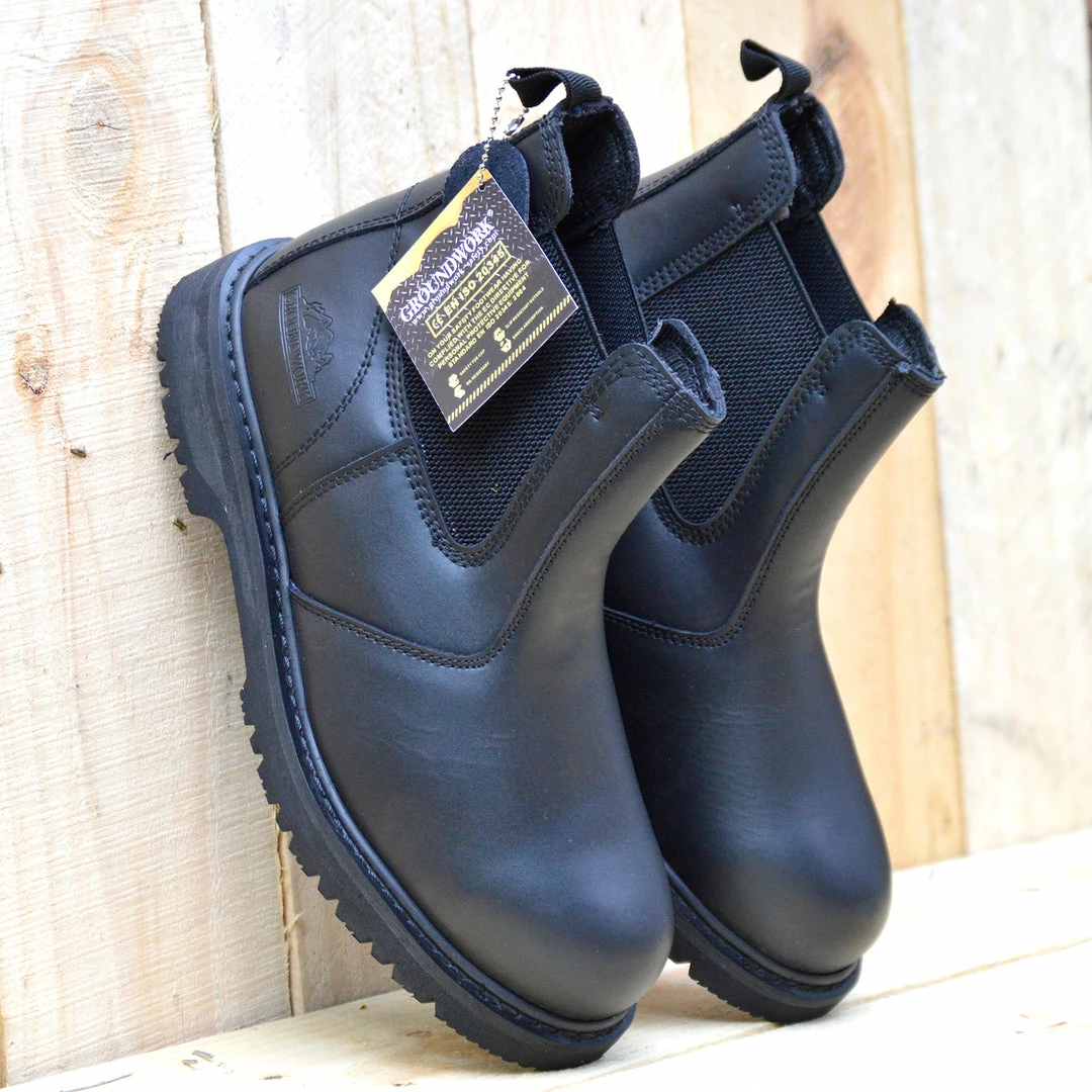Kickfootwear Groundwork Leather Elaticated Dealer Safety Boots - Black 2 Kickfootwear Groundwork Leather Elaticated Dealer Safety Boots - Black