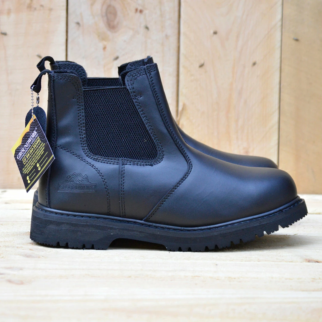 Kickfootwear Groundwork Leather Elaticated Dealer Safety Boots - Black 3 Kickfootwear Groundwork Leather Elaticated Dealer Safety Boots - Black