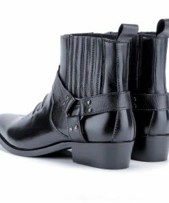 Kickfootwear MENS Nash Leather Ankle Cowboy Ring Boots - Black