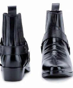 Kickfootwear MENS Nash Leather Ankle Cowboy Ring Boots - Black