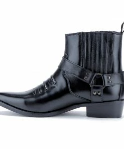 Kickfootwear MENS Nash Leather Ankle Cowboy Ring Boots - Black