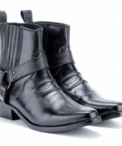 Kickfootwear Sales 2022 9 Kickfootwear MENS Nash Leather Ankle Cowboy Ring Boots - Black