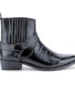 Kickfootwear MENS Nash Leather Ankle Cowboy Ring Boots - Black