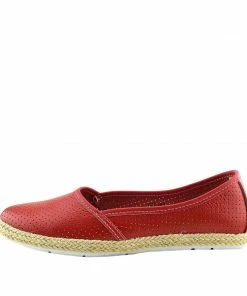 Kickfootwear WOMENS Dalton Espadrille Slip On Flat Loafer Pumps - Red
