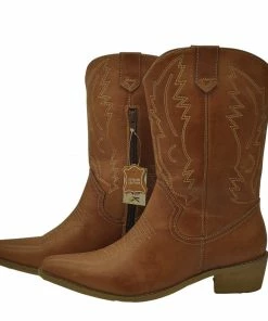 Kickfootwear WOMENS Kitty Western Leather Ladies Cowboy Boots - Dark Tan