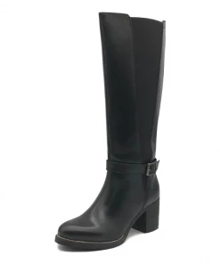 Kickfootwear Saffy Black Leather Block Heel Elasticated Boots