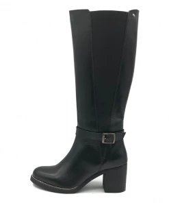 Kickfootwear Saffy Black Leather Block Heel Elasticated Boots