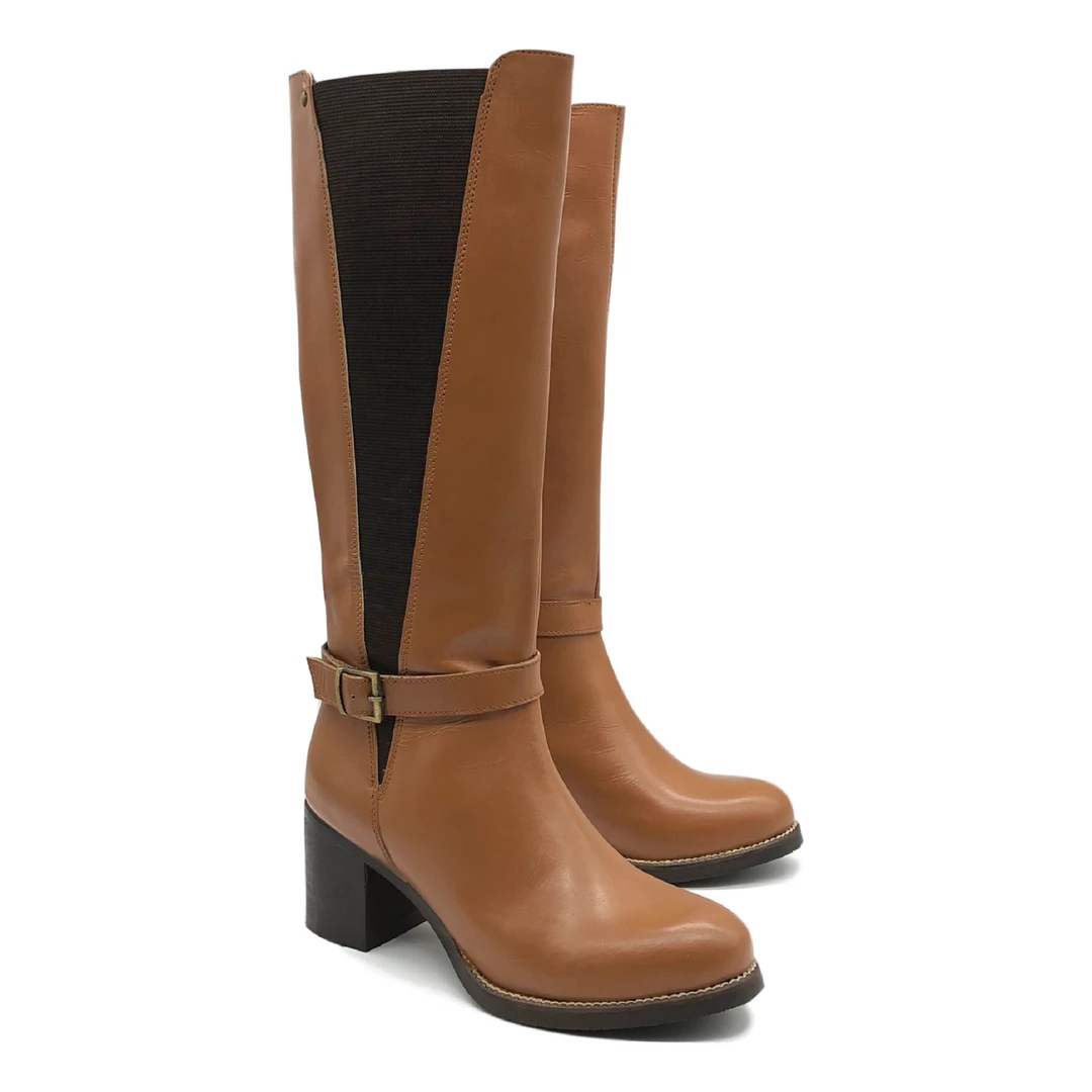 Kickfootwear Saffy Elasticated Leather Long Tan Boots 3 Kickfootwear Saffy Elasticated Leather Long Tan Boots