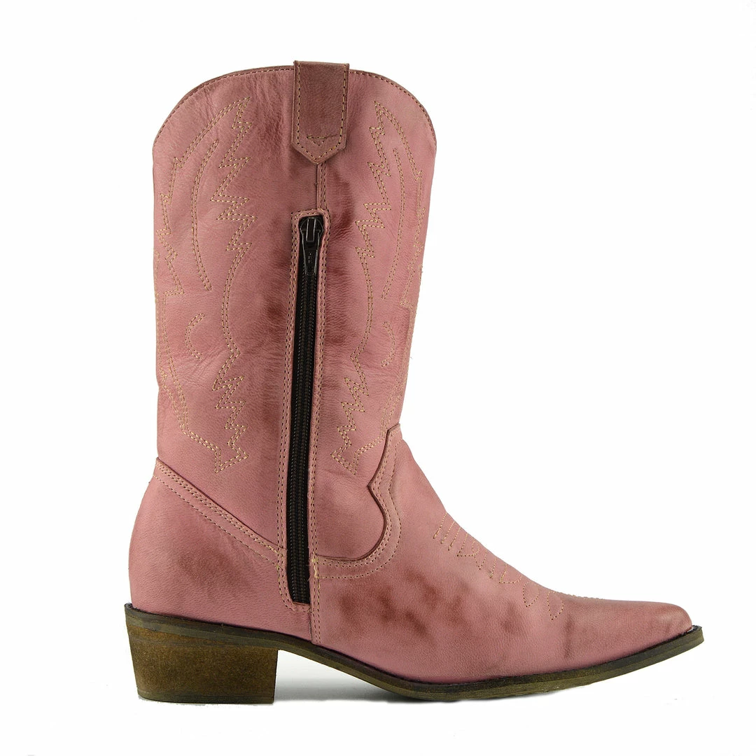 Kickfootwear Kitty Western Leather Womens Cowboy Boots - Pink 3 Kickfootwear Kitty Western Leather Womens Cowboy Boots - Pink