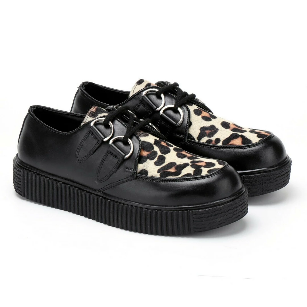 Kickfootwear Women's Riot Leopard Print Leather Creepers 1 Kickfootwear Women's Riot Leopard Print Leather Creepers