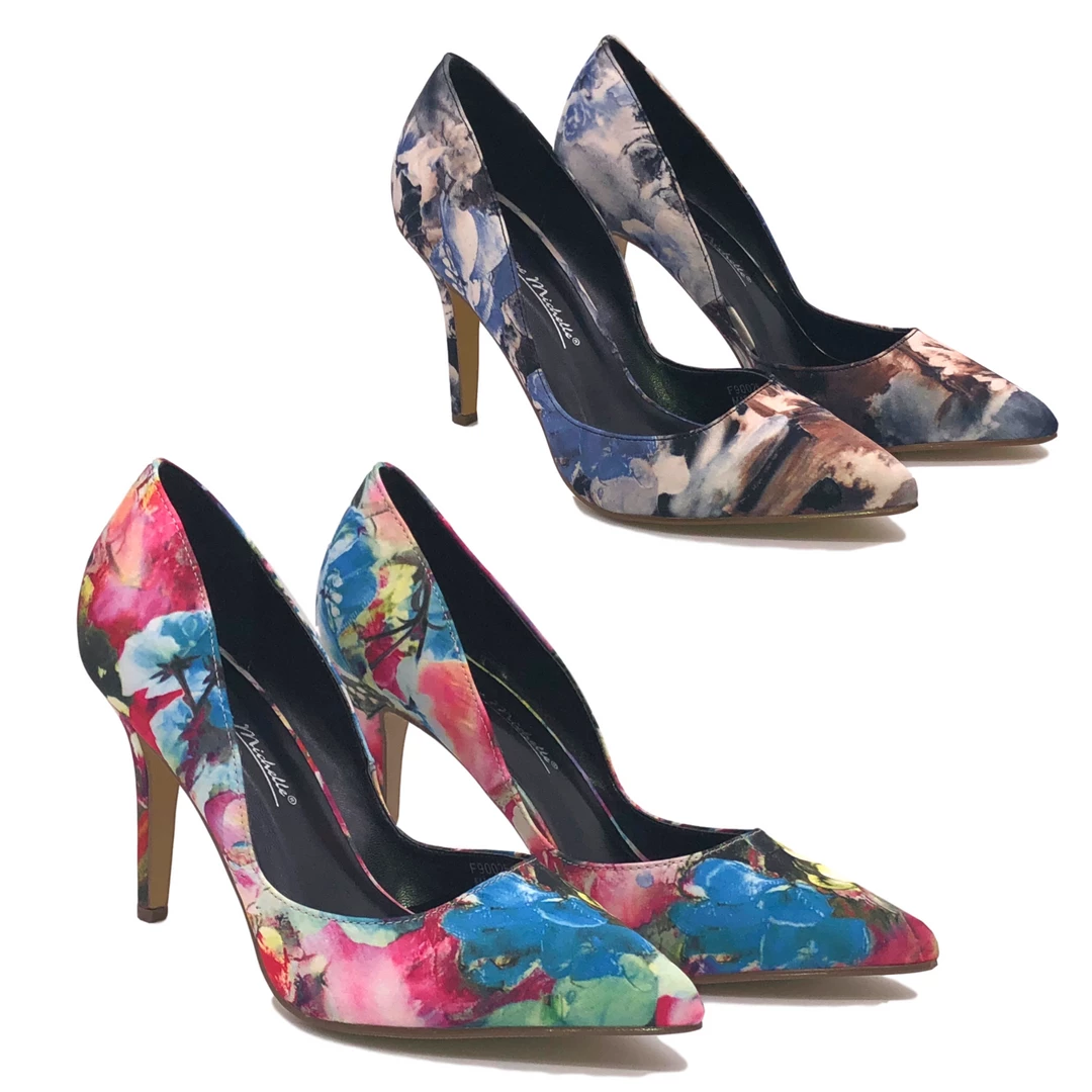 Kickfootwear WOMENS Printed Satin Party Court Stiletto Shoes - F90026 1 Kickfootwear WOMENS Printed Satin Party Court Stiletto Shoes - F90026