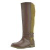 Kickfootwear WOMENS Tilly Leather Knee-High Riding Boots Elastic Wide Calf Boots - Tan