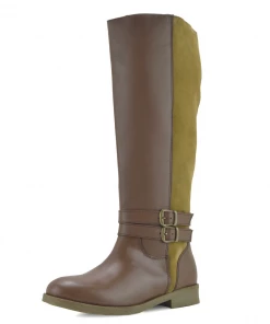 Kickfootwear WOMENS Tilly Leather Knee-High Riding Boots Elastic Wide Calf Boots - Tan