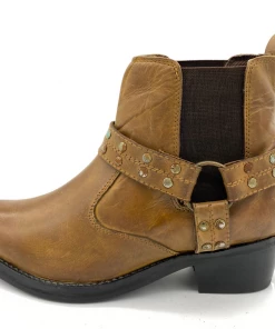 Kickfootwear Ace Ladies Leather Brown Stud Biker Boots