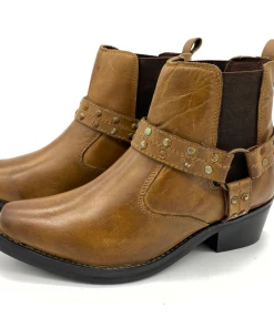 Kickfootwear Ace Ladies Leather Brown Stud Biker Boots