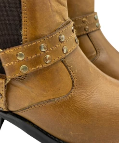 Kickfootwear Ace Ladies Leather Brown Stud Biker Boots