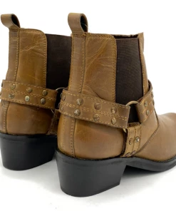 Kickfootwear Ace Ladies Leather Brown Stud Biker Boots