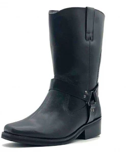 Kickfootwear Women's Long Black Leather Biker Boots