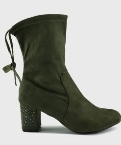 Kickfootwear Mona Studded Block Heel Sock Boots - Khaki