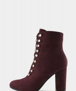 Kickfootwear Lucia Vintage Gold Button Boots - Burgundy 10 Kickfootwear Lucia Vintage Gold Button Boots - Burgundy