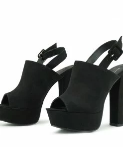 Kickfootwear WOMENS Platform Peep Toe Mules - Black 11 Kickfootwear WOMENS Platform Peep Toe Mules - Black