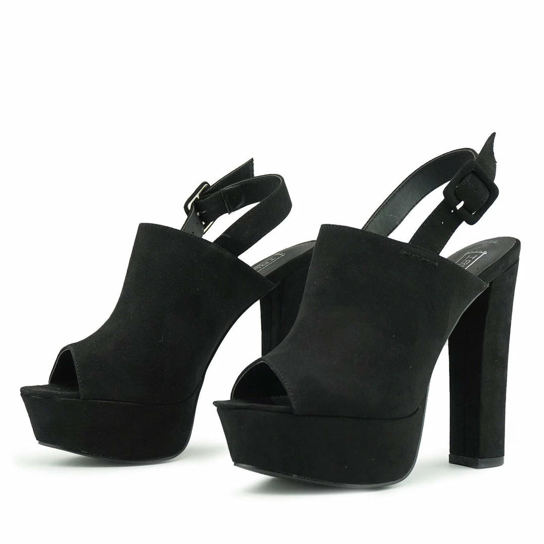 Kickfootwear WOMENS Platform Peep Toe Mules - Black 5 Kickfootwear WOMENS Platform Peep Toe Mules - Black