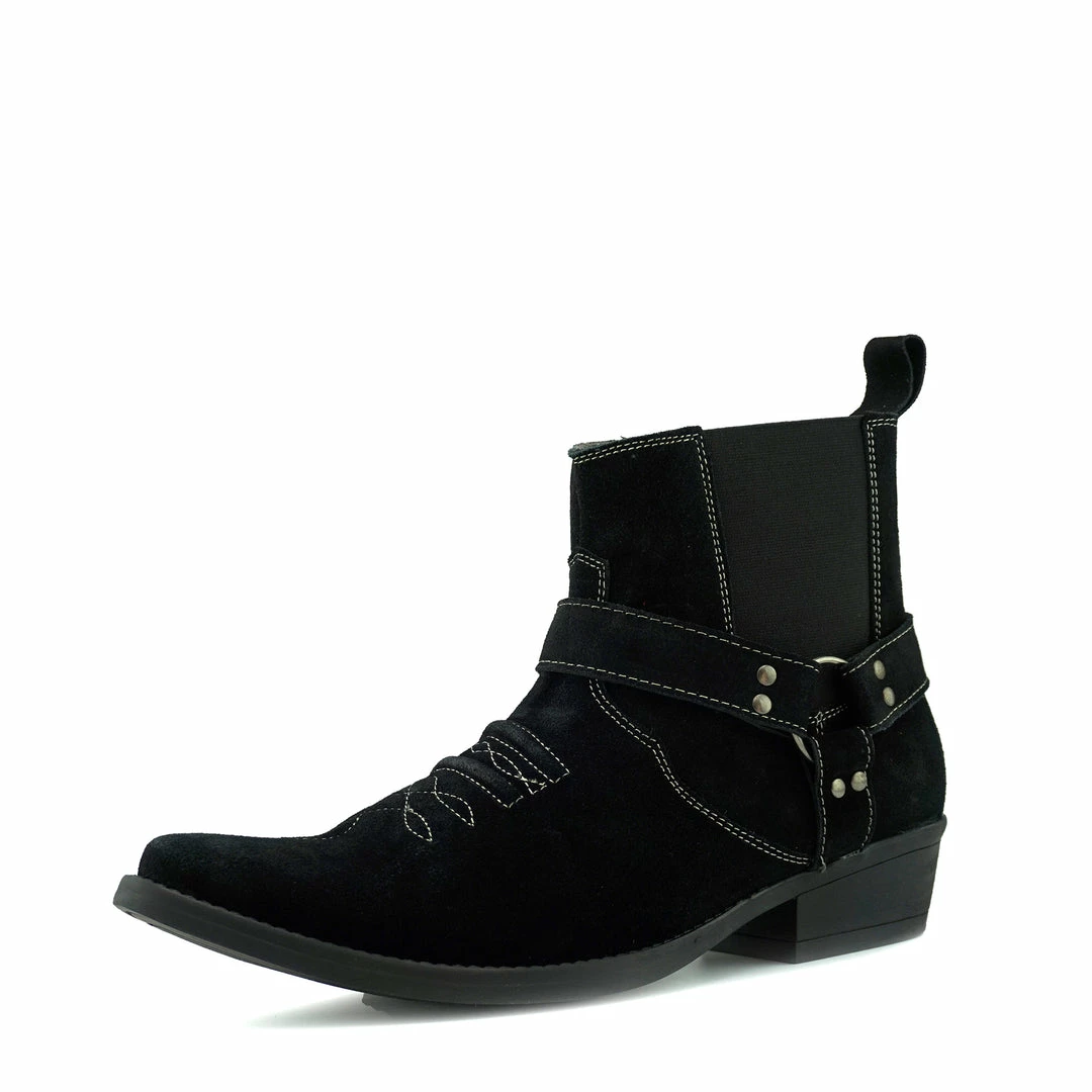 Kickfootwear Wilson Suede Western Cowboy Ankle Boots - Black 6 Kickfootwear Wilson Suede Western Cowboy Ankle Boots - Black