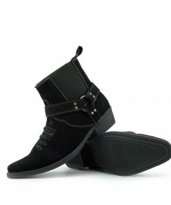 Kickfootwear Wilson Suede Western Cowboy Ankle Boots - Black