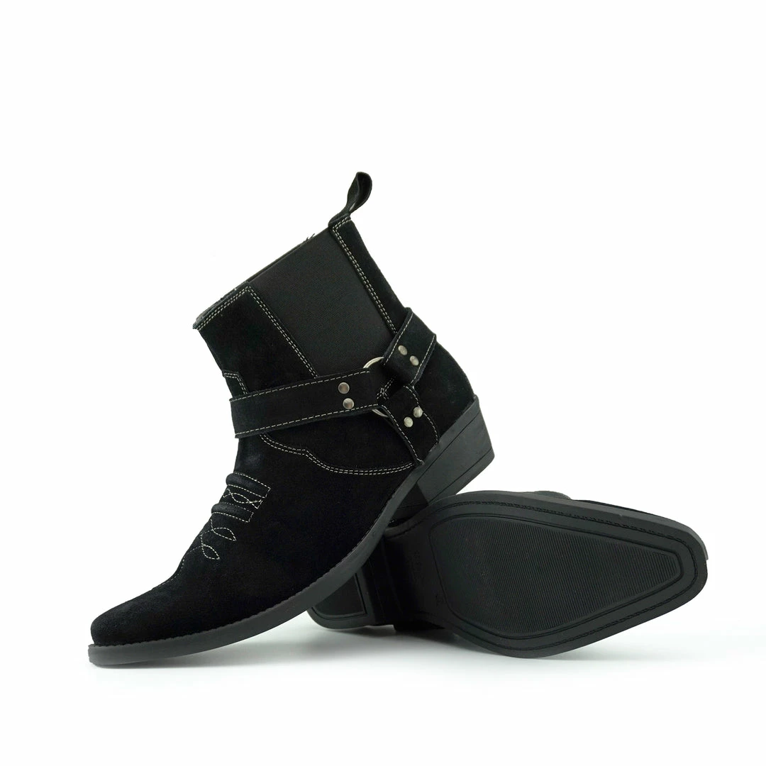 Kickfootwear Wilson Suede Western Cowboy Ankle Boots - Black 2 Kickfootwear Wilson Suede Western Cowboy Ankle Boots - Black