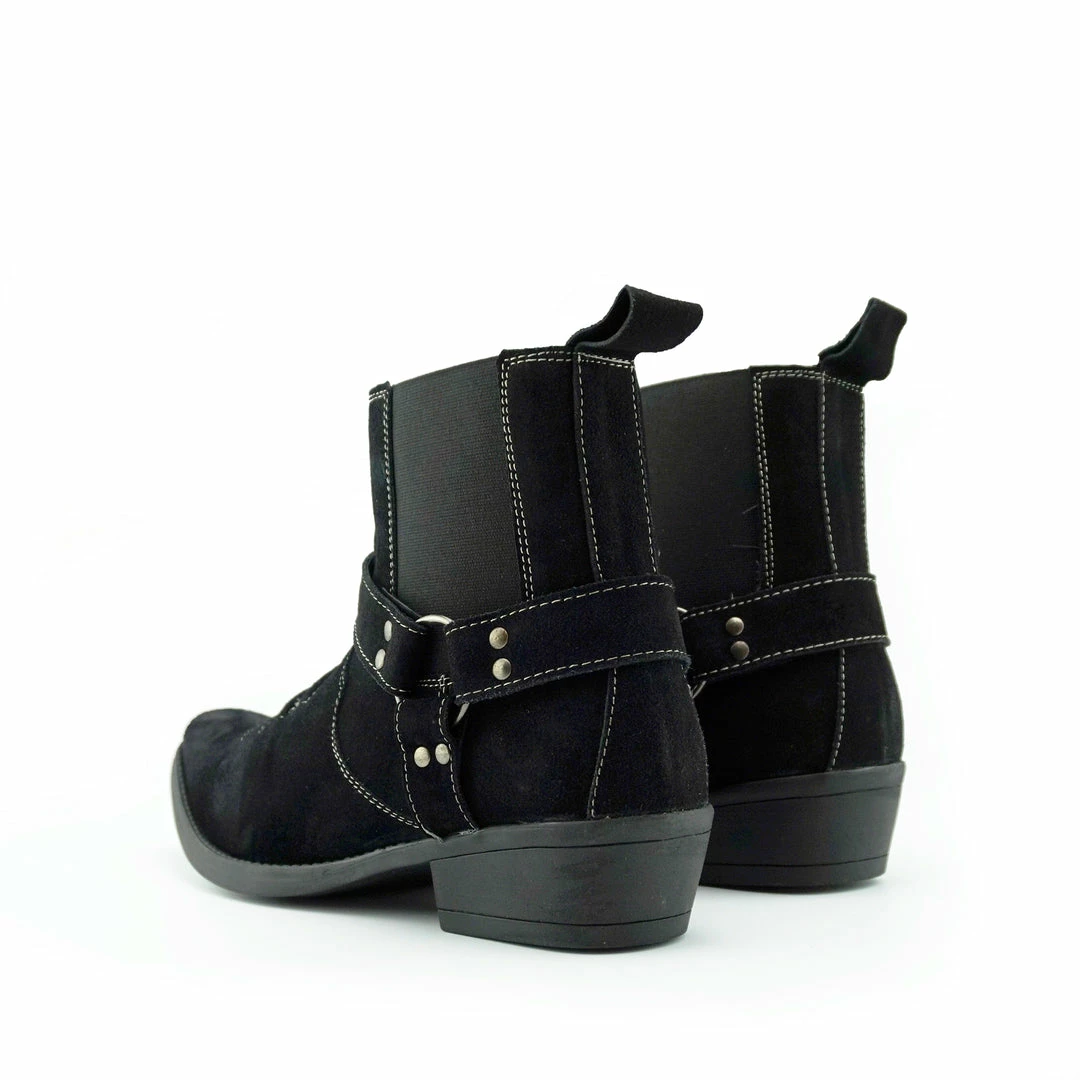 Kickfootwear Wilson Suede Western Cowboy Ankle Boots - Black 4 Kickfootwear Wilson Suede Western Cowboy Ankle Boots - Black