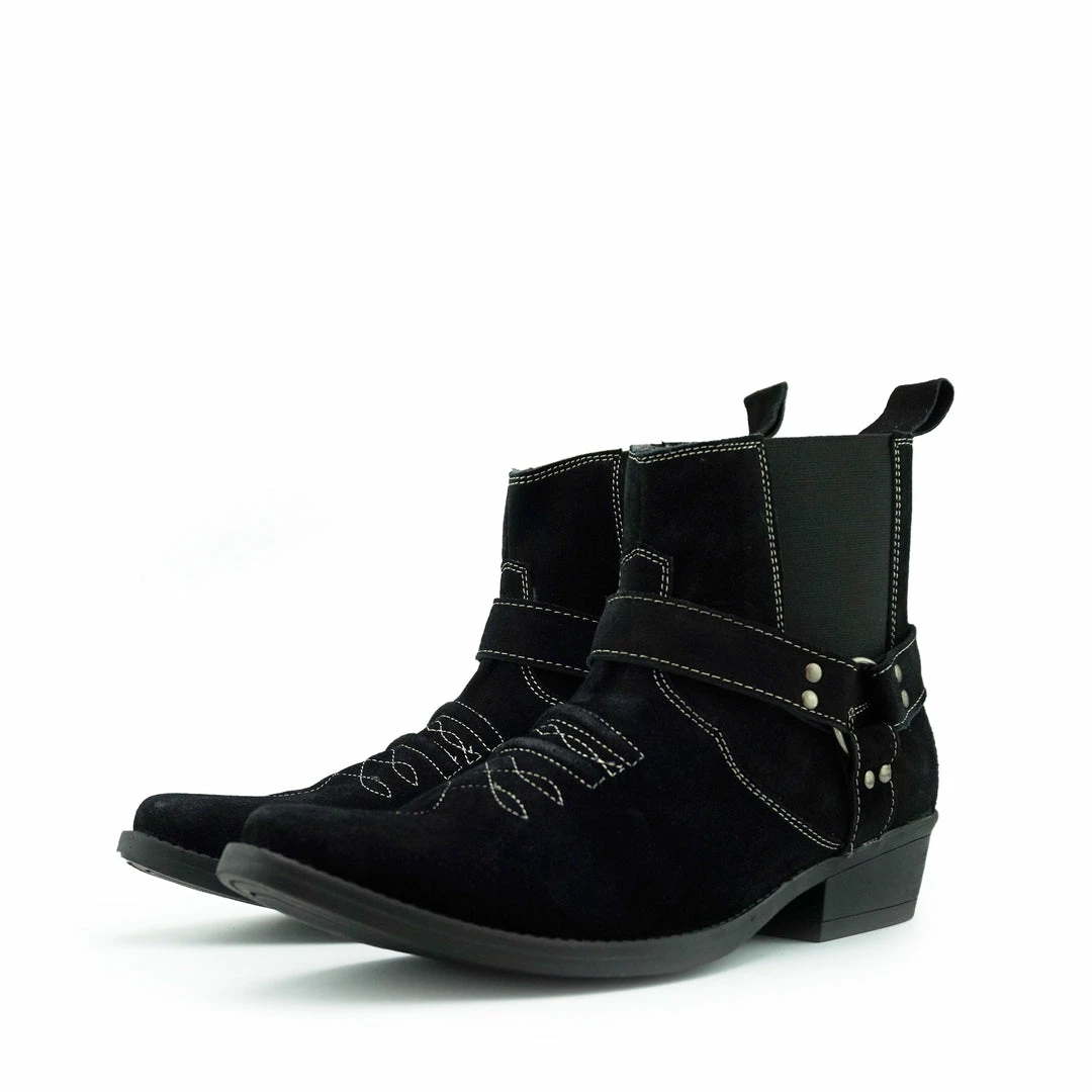 Kickfootwear Wilson Suede Western Cowboy Ankle Boots - Black 5 Kickfootwear Wilson Suede Western Cowboy Ankle Boots - Black