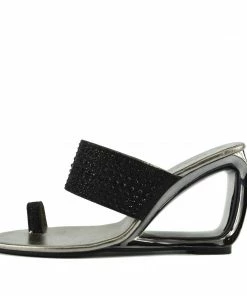 Kickfootwear WOMENS Grace Metallic Toe Sparkle Sandals - Black